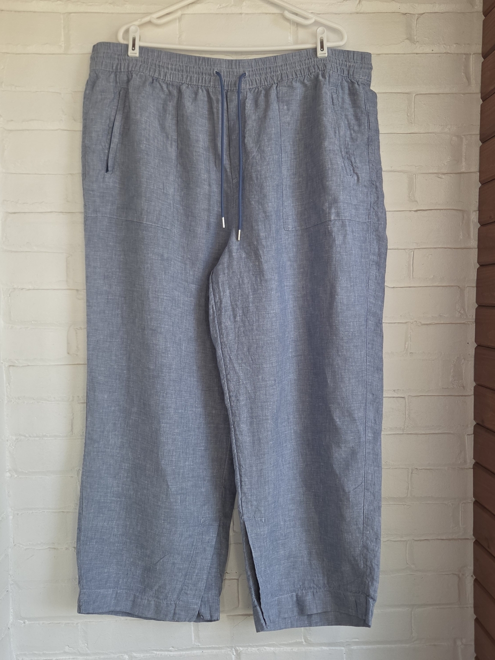 Athleta Cabo Retreat Linen Pants Blue Wide Leg Womens 20 Coastal Resort